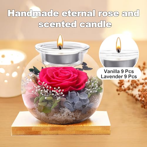 Flowers for Delivery, Preserved Flower in Glass Dome with Scented Candle, Long Lasting Rose Gifts for Women Wife Girlfriend on Christmas Mothers Day Valentines Day Birthday (Pink) - color: Pink