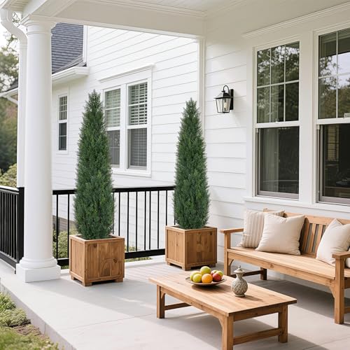 Artificial Cedar Topiary Trees, 5FT UV Resistant Topiary Trees Artificial Outdoors, Realistic Pre-Potted Faux Cypress Plants for Outdoor Porch, Home Entryway, and Garden Decor, Set of 2 - size: 5FT (59inch)