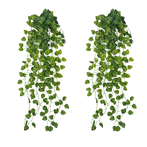 Uieke 2Pcs 3.1ft Artificial Hanging Plants Fake Plants Artificial Ivy Garland Vine Hanging Garland Faux Greenery for Outside Home Room Wall Pot Planter Indoor Outdoor Décor - color: Watermelon