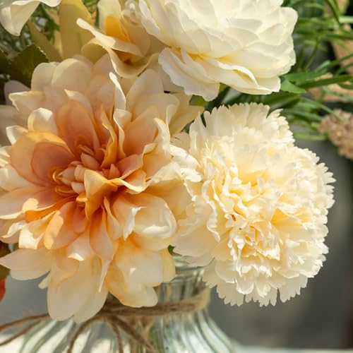 LESING Dahlia Flower Aritificial Flower with Vase Fake Silk Flowers in Glass Vase Faux Rose Flowers Arrangement for Home Office Table Centerpiece Decoration (Champagne) - color: Champagne