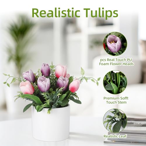 10 Real Touch Lilies, Lifelike Artificial Flowers for Wedding Decor, Home Garden Accents, and Elegant Easter Centerpieces - color: Purple Pink, size: porcelain