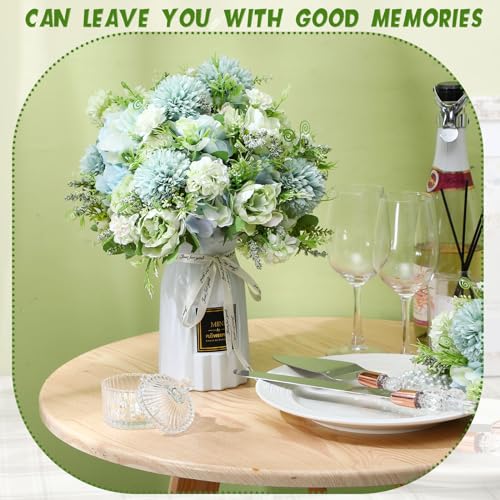 Tigeen Artificial Flowers Artificial Peonies Silk Flowers Faux Peony Fake Peony Silk Hydrangea Bouquet for Wedding Table Centerpiece Floral Vase Decor(White Green,12 Bundles) - color: White Green