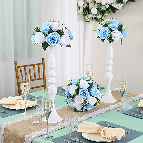 10Pcs Artificial Flower Ball Arrangement, Fake Floral Centerpieces Wedding Roses Bouquet for Parties Valentine's Day Wedding Centerpieces and Home Decor (Blue & White) - color: Blue & White