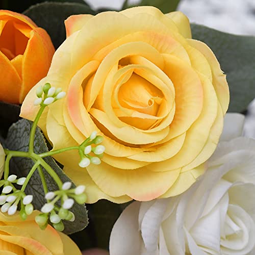 FiveSeasonStuff Fake Roses Wedding Flowers Real Touch Silk Apricot Orange Artificial Flowers 12 Stems - color: Apricot Orange