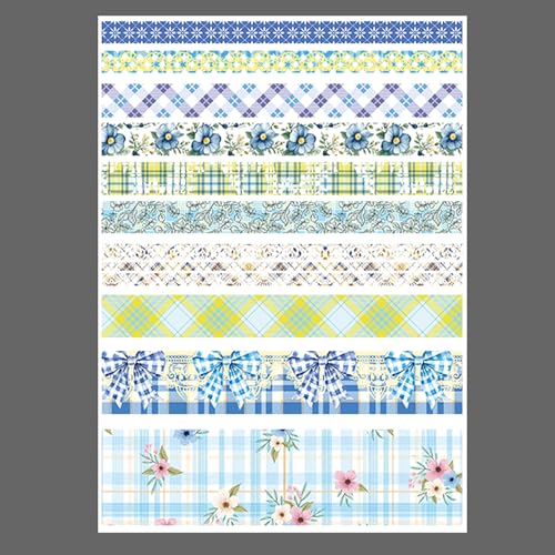 10 Rolls Vintage Floral Washi Tape Set Pastel Plaid Arts Adhesive Tapes Soft Colors Decorative Masking Tape Sets for Craft, Kids, Scrapbook, DIY, Gift Wrapping (Blue Bow) - color: Blue Bow