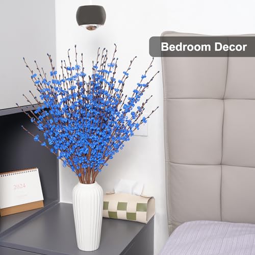 Wootkey 5 Pcs 29.5" Long Jasmine Artificial Blue Flowers Fake Jasmine Flowers Bouquet Stem for DIY Floral Art Plant Home Office Wedding Table Centerpieces Party Vase Decoration - color: Sapphire Blue, size: 5pcs-29.5''