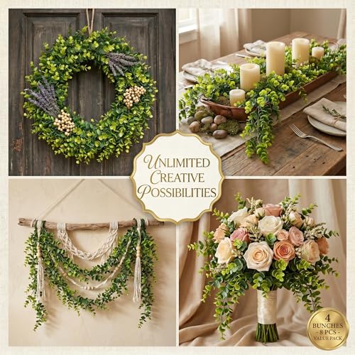 8 Pack Artificial Eucalyptus Plants 30 Inches UV Resistant Hanging Vines for Indoor Outdoor Wedding Arch Wall Decor Patio Porch Party Backdrop
