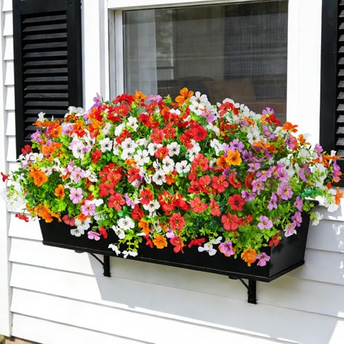 ADXORA 12 Bundles Artificial Flowers,Faux Plants for Spring Summer Decoration, UV Resistant Colorful Violets Eucalyptus for Outside Home Planter Porch Patio Yard Décor - color: Purple,red,orange,white
