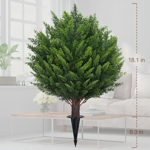 AOKIIE 24" Artificial Cedar Topiary Bushes UV Protection for Outdoor 2PCS | Fake Cypress Trees for Outdoors, Pine Plants for Patio, Porch, Home, Doorway Decor - size: 22Inches
