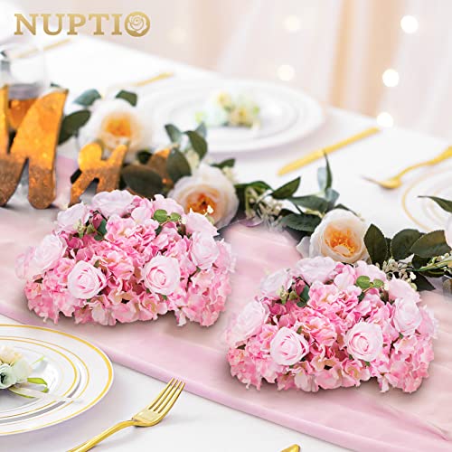 NUPTIO Flower Balls for Wedding Centerpieces - 2 Pcs 15.7 inch Diameter Fake Flower Ball Arrangement Bouquet Party Centerpieces for Tables - Pink Rose Bouquet Centerpiece Flowers for Wedding Table - color: Pink, size: 15.7" Diam - 2 PCS