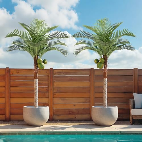 Bellacat 7ft UV Resistant Artificial Palm Tree with Coconut Fruit, 84in Faux Palm Coconut Tree with Large Fuller Leaves, Fake Palm Tree for Patio Backyard Poolside Living Room Decor - size: 7ft