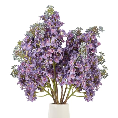 4PCS 25.6inch Lilac Artificial Flowers Purple Fake Delphinium Long Stem Silk Real Touch Flower Faux Lilac Floral Arrangement for Tall Vase Table Centerpieces Wedding Garden Home Decoration（Purple） - color: 25.6inch Purple