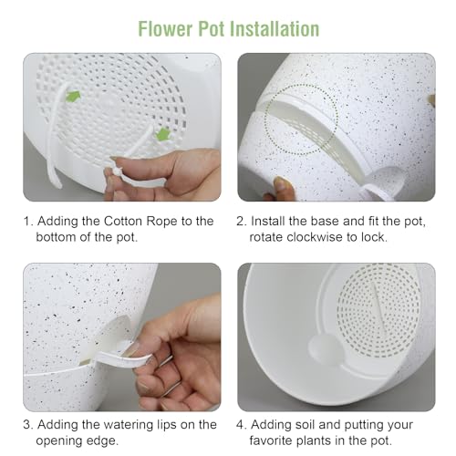 Meowell 12 inch Large Self Watering Pots for Indoor Outdoor Plants, Plant Pots with Mesh Drainage Holes for Garden House Plants, Plastic Planters with Reservoir for Flower, Speckled White - color: Speckled White, size: 12inch B