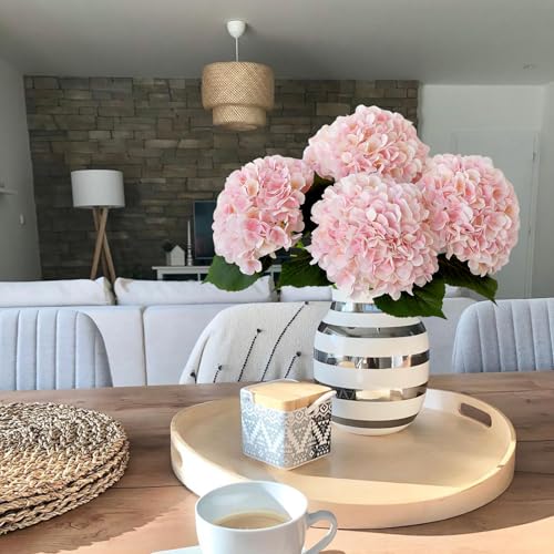 JINWOE Pink Flowers Silk Artificial Hydrangeas, 4Pcs 22" Lifelike Large Silk Flowers with Stems, Artificial Flowers for Wedding Bouquet Table Centerpieces Outdoor Home - color: Light Pink