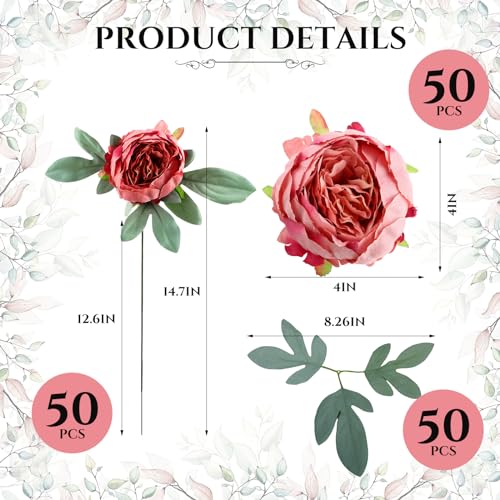Zeyune 50pcs Artificial Peonies Flowers 4'' Fake Peonies DIY Craft Silk Flower Bulk for Home Wedding Bridal Bouquet Birthday Dining Room Table Centerpieces Backdrop Party Decor(Light Red) - color: Light Red