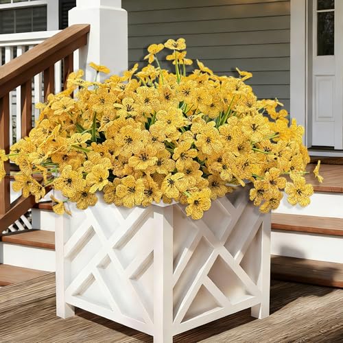 20 Bundles Artificial Flowers for Outdoors, UV Resistant Fake Flower with Plastic Plants, Faux Silk Flowers for Outdoor Planters , Fake Realistic Plant for Outside Front Porch Patio Decor-Yellow - color: Yellow