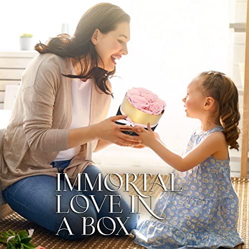 GLAMOUR BOUTIQUE Eternal Preserved Roses in a Box, Flowers Forever, Rose Forever in a Box for Wife or Her, Lasting Real Flower Gift, Elegant Luxury Floral Home Decor, 7 Roses, Pink (Color-Treated) - color: Pink, size: 7 Roses