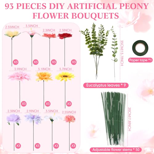 Giegxin 93 Pieces Artificial Peony Flower with Stems DIY Fake Flower Bouquets in Vase Floral Head Accessories Artificial Peony Lily for Weddings, Bouquets Parties, Home Kitchen Table Vase Decorations - style: Peony