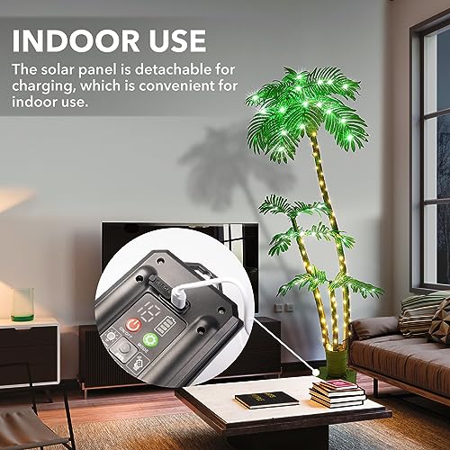 7FT Palm Trees for Outside Patio, Christmas Palm Trees Decor, Waterproof＆Windproof Solar Light Up Tree, Artificial Lighted Palm Tree Party Decorations for Outside Indoor Patio Decor