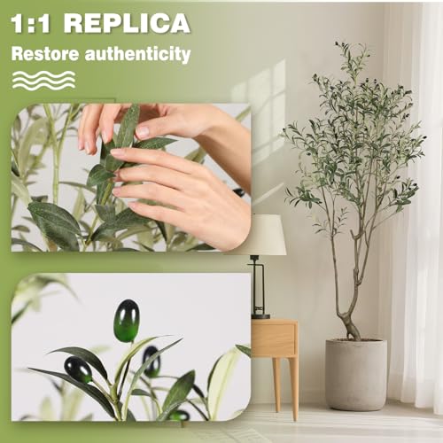 Olive Trees Artificial Indoor 5.5ft(66in) Tall,Artificial Plants with Natural Wood Trunk and Lifelike Fruits,Modern Artificial Plant,Fake Greenery Tree,Housewarming Gifts - color: Olive Tree(1), size: 7ft