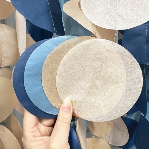 205 Ft Dusty Blue Party Decorations Navy Blue Khaki Beige Circle Dot Backdrop Garland Tissue Paper Polka Dots Hanging Streamer for Baby Shower Birthday Graduation Wedding Bachelor Nautical Party - color: Dusty Blue Beige