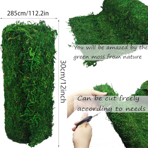 Floral Moss Rug Roll Dried Moss Sheets for Crafts Table Runner Fairy Gardens Wedding Woodland Forest Decor 12" x 112" Preserved Green Moss Mat for Table Forest Decor Carpet Grass Wall 30x285cm - color: 12 X 112 Inch/30 X 285 Cm