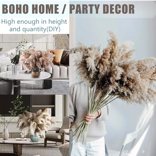 20 Stems 28" Large Brown Pampas Grass - Natural Fluffy Pompas Grass Bulk for Floor Vase - Boho Decor Home Wedding Event Decor, Gift - size: 20pcs brown