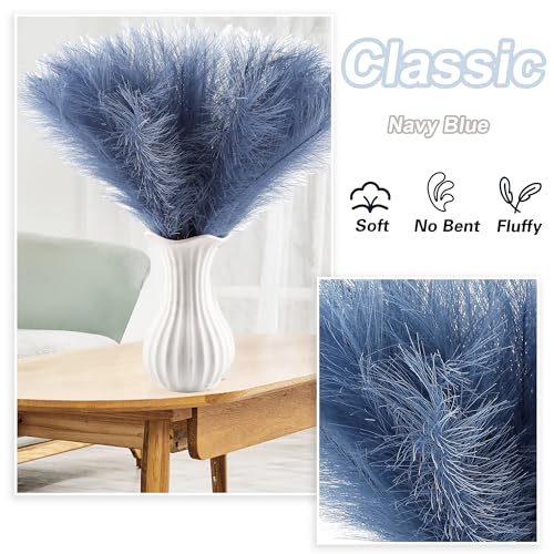 60Pcs Navy Blue Faux Pampas Grass Decor, 21.7" Pompas Grass Flower Arrangement and Vase Filler for Boho Home Wedding Decoration - size: 21.7'' Tall Navy Blue