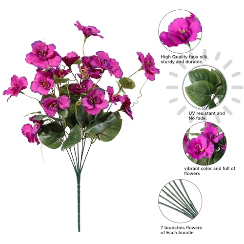 Hoppwodd Hibiscus Artificial Flowers for Outdoors Spring Decoration, 6 Bundles Faux Silk Flowers UV Resistant Look Real Artificial Tropical Flower Fake Plants for Outside Planter Porch Patio, Mix - color: Red+purple+light Purple