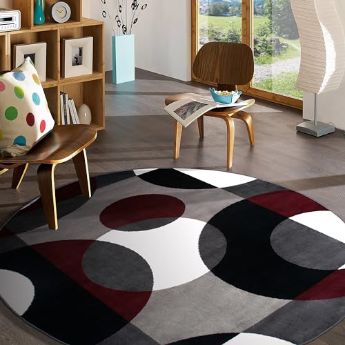 Rugshop Modern Circles Carpet Easy Maintenance for Home Office,Living Room,Bedroom,Kitchen Soft Round Rug 6' 6" (6' 6" Diameter) Burgundy - size: 6'6" (Round)
