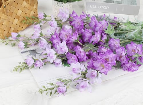 IPOPU 37" Purple Delphinium Artificial Flowers 5PCS Real Look Flocked Faux Delphinium Flowers with Fuzz Long Stem Silk Larkspur Snapdragon for Wedding & Home Decor(Purple) - color: Purple