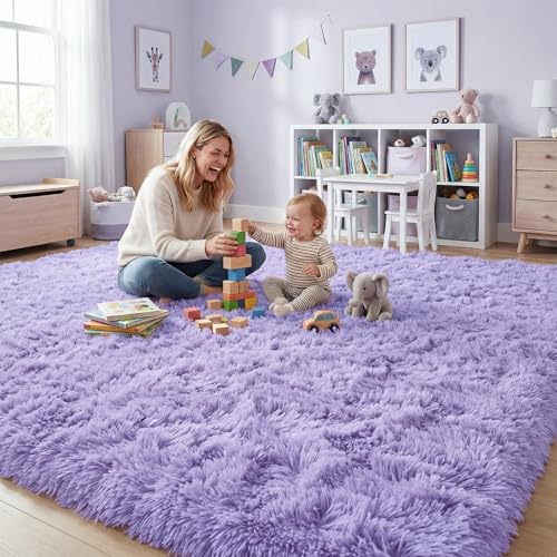 DweIke Fluffy Lavender Purple Rugs for Bedroom Living Room, 3x5 Feet Soft Plush Shaggy Light Lilac Purple Girls Boys Kids Rug, Non-Slip and Machine Washable Carpet for Dorm Nursery Classroom Decor - color: Purple, size: 3 Ft X 5 Ft
