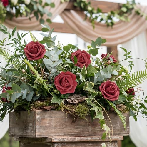 50 PCS Burgundy Foam Rose Stemless Artificial Flower Head Bulk 2.75in Mini Fake Simulated Eternal Flores Roses Flower for DIY Craft Bridal Bouquets Centerpieces Arrangement Home Decoration - color: Burgundy