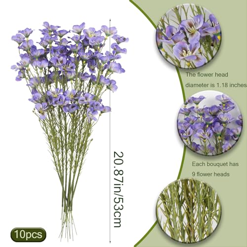 CITYES 10 Pcs Artificial Wildflowers with Stems Bulk Silk Spring Flowers 21 Inch Fake Forsythia Branches Purple Faux Wildflowers Floral Arrangements for Home Decor Indoor Outdoor Wedding Centerpieces - color: Purple