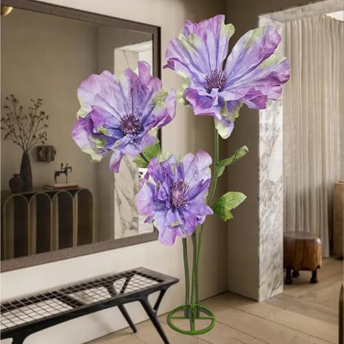 3D Large Realistic Fake Flowers Weddings Decor Waterproof - 3PCS Purple Giant Peony Artificial Flower, Big Artificial Flowers Durable Easy Maintenance for Birthday Party/Malls Background Decoration - color: Peony-purple