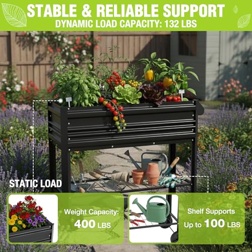 WORKPRO Galvanized Raised Garden Bed with Legs & Wheels, 37x14.6x31.6in, 400LB Capacity Elevated Planter Box for Garden, Backyard, Patio & Deck, Black