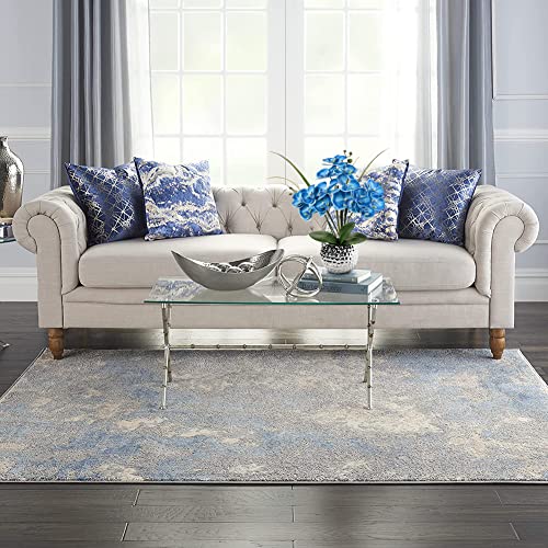 Briful Orchids Artificial Flowers, 20'' Blue Faux Orchid Flowers with Silver Vase Fake Phalaenopsis Silk Flowers for Home Coffee Table Bathroom Office Kitchen Decor - color: Blue #004