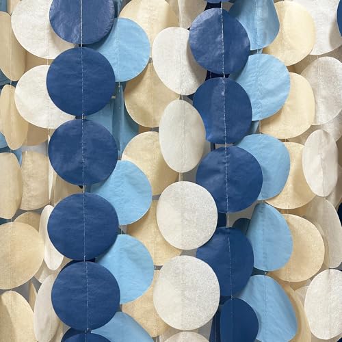 205 Ft Dusty Blue Party Decorations Navy Blue Khaki Beige Circle Dot Backdrop Garland Tissue Paper Polka Dots Hanging Streamer for Baby Shower Birthday Graduation Wedding Bachelor Nautical Party - color: Dusty Blue Beige