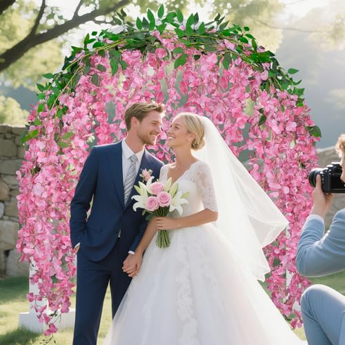 BSMYBO 60 Branches Wisteria Hanging Flowers Pink Artificial Wisteria Hanging Flowers Garlands Vine for Wedding Arch Party Ceremony Home Garden Backdrop Wall Decoration (4 Pack) - color: Pink, size: 4 Pack