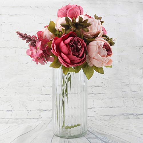 Silk Peony Bouquet Vintage Artificial Peonies Flower for Home Wedding Party Decor (1pcs, Dark Pink) - color: Dark Pink