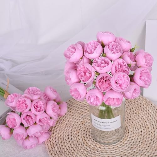 27 Heads Roses Peony Fake Flowers Retro Silk Artificial Rose Flowers (Deep Pink) - color: Deep Pink