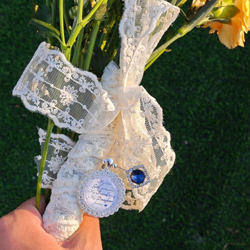 Something Blue Gift for Bride Bouquet Charms for Wedding Memory, Bridal Shower Gifts from Mom,Rhinestone Artificial Sapphire Wedding Gifts Bouquet Dress Pin with Touching Saying - style: My Little Girl (WhiteK)