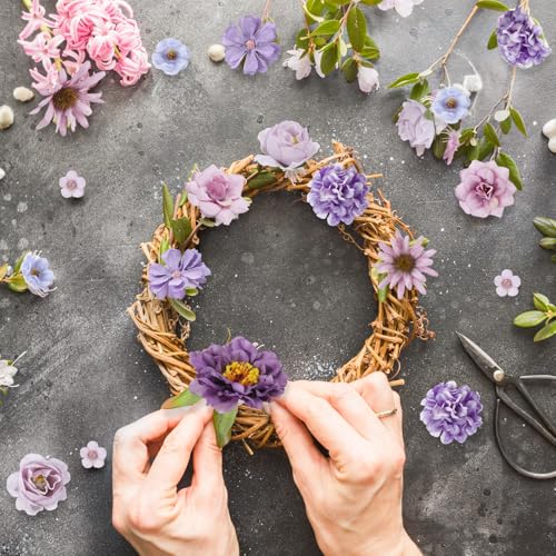Thiccywoov 250 Pcs Artificial Flowers Heads Bulk Mini Silk Mix Flowers Fake Peony Daisy Rose Multicolor for Blossom Wreath Bouquets Wedding Home Decorations Party Craft Garland DIY(Purple) - color: Purple