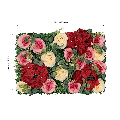 12 Pcs Artificial Flower Wall Panels Silk Dahlia Rose 3D Faux Flower Backdrop Panels Background Decorative for Wedding Celebrations Festive Party Home, 23.62 * 15.74in (Red-1) - color: Red-1