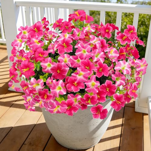 Artificial Flowers for Outdoors Decoration, 12 Bundles Fake Silk Morning Glory with Faux Plastic Eucalyptus UV Resistant for Outside Front Door Porch Planters Patio Garden Decor (MultiColor 5) - color: Multicolor 5