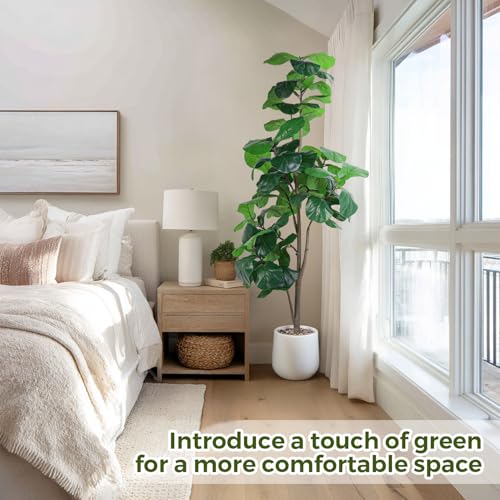 Jocoevol Artificial Fiddle Leaf Tree, 6ft Faux Plant Fake Ficus Lyrata Trees with White Planter - Perfect for House, Office, Living Room Indoor Home Decor, Ideal Housewarming Gift - color: 6ft, size: 6ft
