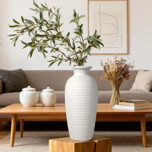 14.4" Vintage Tall Ceramic Vase, Farmhouse Modern Living Room Decor | Textured Surface Flower Vase for Home Decor,Large Ceramic vase Perfect for Living Room, Gift for Housewarming - size: 14.4In
