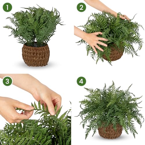 Hollyone 17.7" Fake Fern Potted Plant Artificial Ferns in Woven Pot for Indoor Faux Fern Bush Plant for Patio Garden Farmhouse Windowsill Office Living Room Home Decor - size: Woven Pot - Short Fern