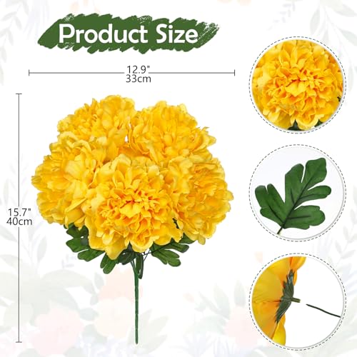 Briful Artificial Peony Flowers Bouquet 15.7" Faux Yellow Silk Peonies Floral Arrangement Fake Flower Stems for Home Office Wedding Party Table Vase Centerpiece Decor - color: Yellow