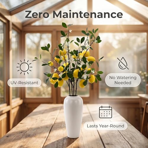 Artificial Lemon Branch Stems, 37 Inch Lifelike Faux Lemon Tree Branches with Green Leaves, Yellow and Green, 4 Pack, Home Decor - size: 37inch